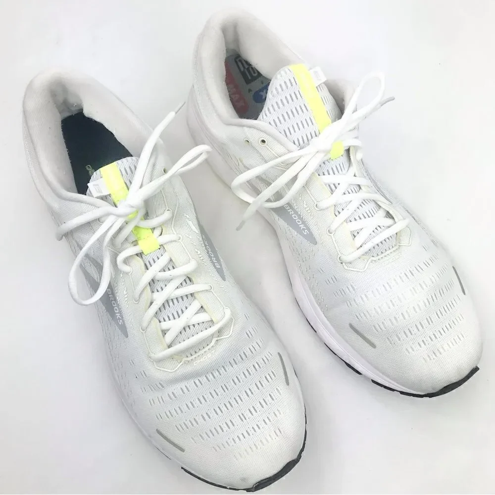 Brooks White Neon Ghost 13 Loft DNA Sole Lace Up Running Athletic Shoes